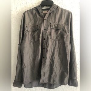 Sovereign Code Striped Gray Hooded  Button Up Shirt Size Medium